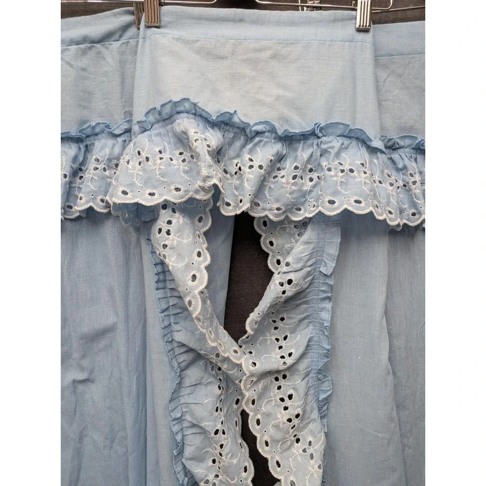 Country Shower Curtain/Valance 1 Piece Blue Eyelet Lace 80s Granny Core Kitchen